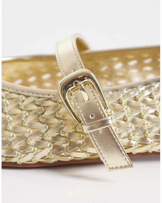ASOS Natural Wide Fit Leah Weave Mary Jane Ballets