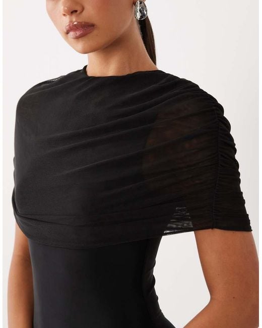 Missy Empire Black Missy Empire Slinky Mesh Cape Overlay Playsuit