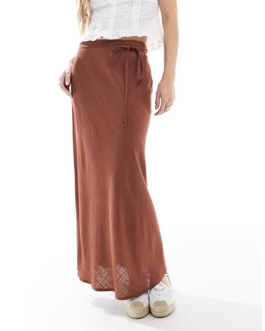 ASOS White Linen Blend Bias Midi Skirt