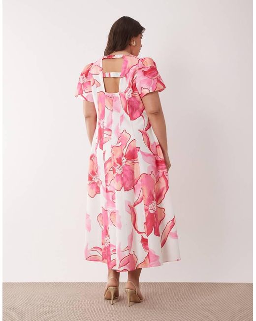 Forever New Pink Flutter Sleeve Midaxi Dress