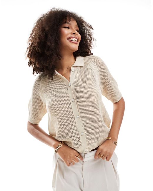 Vero Moda White Lightweight Open Knit Boxy Short Sleeve Shirt