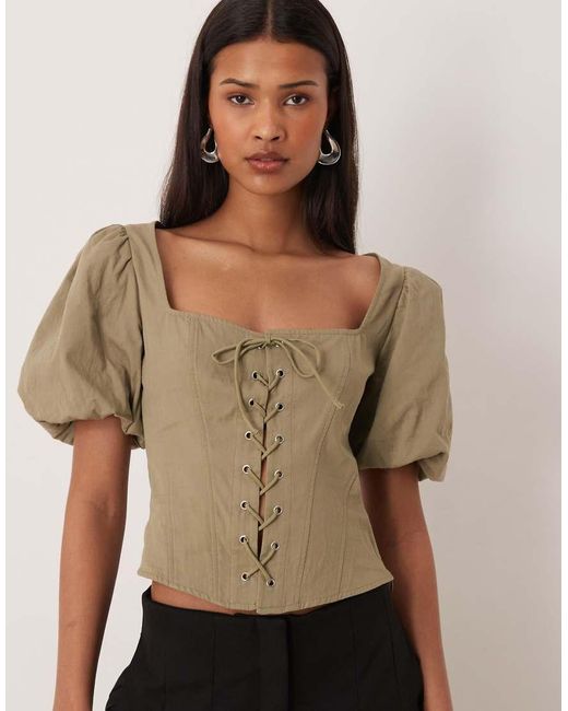 Gina Tricot Brown Pure Cotton Milkmaid Corset Top