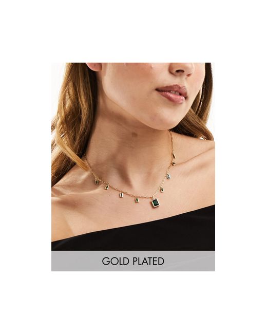 ALDO Black Plated Chain Necklace With Emerald Stone Charms