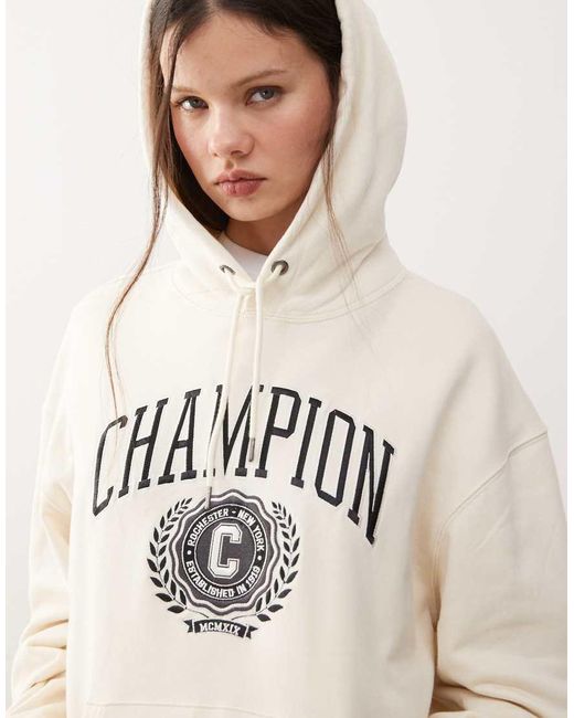 Sudadera Blanca Con Capucha Y Estilo Universitario De Champion de color Natural