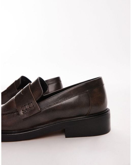 TOPSHOP Black Cole Premium Leather Square Toe Loafers