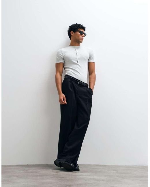 ASOS White Muscle Fit T-shirt With Henley Neck for men