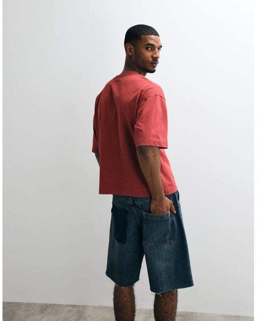 ASOS Red Heavyweight Boxy Oversized Henley T-Shirt for men