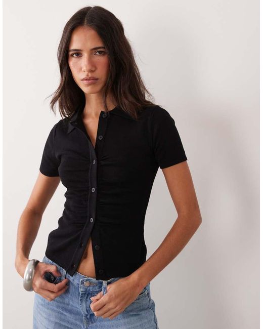 Mango Black Short Sleeve Polo Top