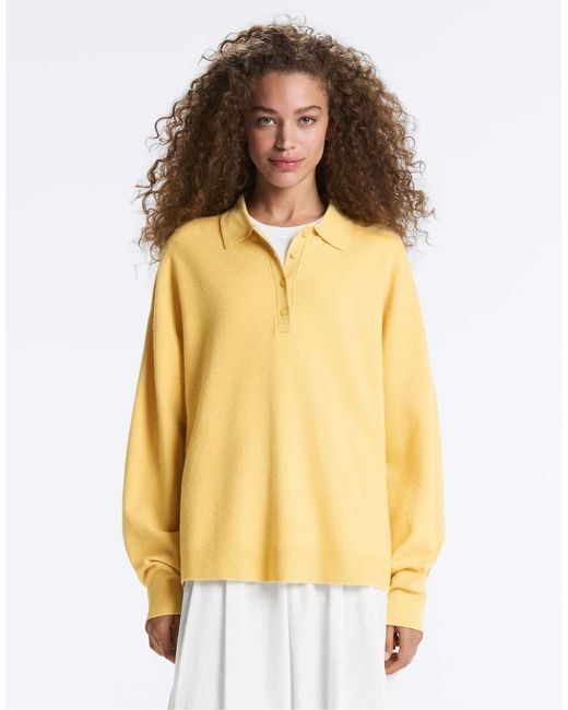 Oysho Yellow Button-up Knit Polo Shirt