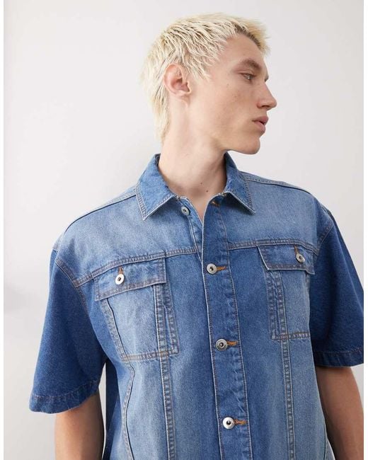 Collusion Blue Denim Boxy Shirt for men