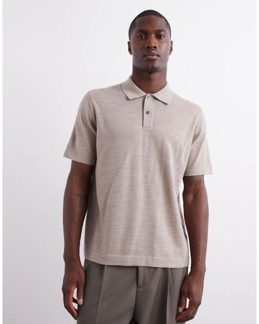 ARKET Gray Merino Wool Knitted Short Sleeve Polo Shirt for men
