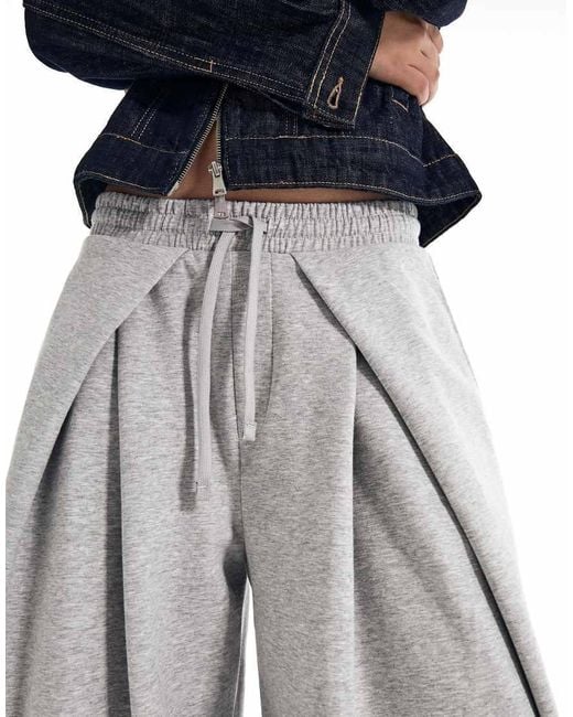 Bershka Blue Petite Neoprene Effect Wide-leg Trousers With Stoppers
