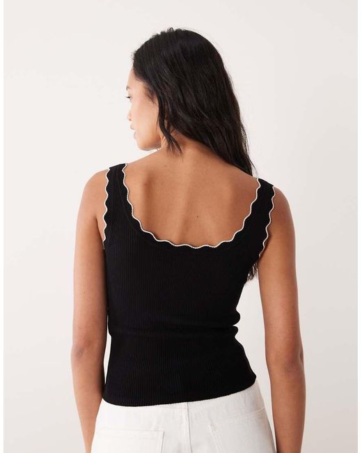Jdy Black Scalloped Edge Knit Tank Top