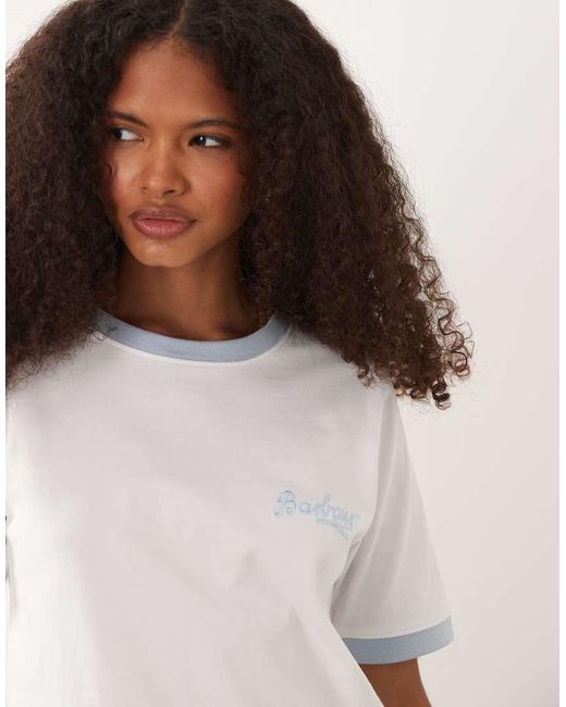Barbour White Madeline Short Sleeve Logo Contrast T-Shirt