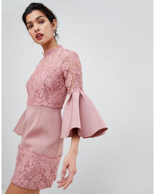 pink fluted sleeve dress