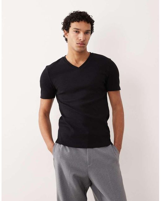 ASOS Black Muscle Fit T-shirt With V Neck for men