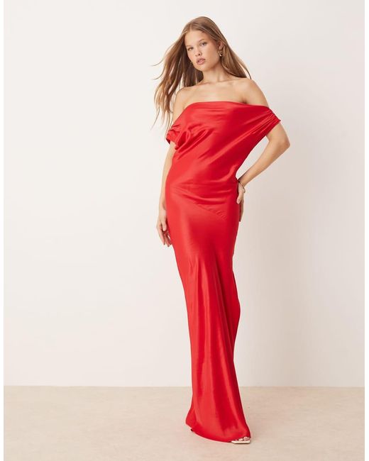 ASOS Red Drape Off Shoulder Maxi Dress
