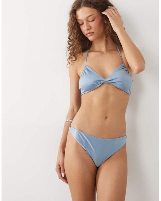 ARKET Blue Mix And Match Shiny Twisted Halterneck Bikini Top