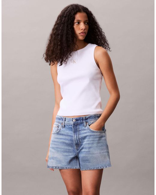 Calvin Klein White Woven Label Tank Top