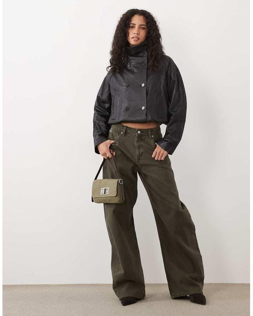 Mango Gray Funnel Neck Statement Leather Jacket