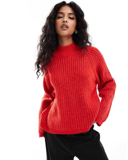 Pieces Red High Neck Jumper With Wide Sleeves