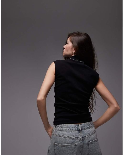 TOPSHOP Mouwloze Top Van Jersey Met Hoge Hals in het Black