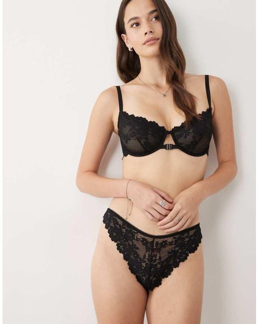 ASOS Black Fuller Bust Ruby Lace Underwire Bra With Front Fastening And Cross Back Detail