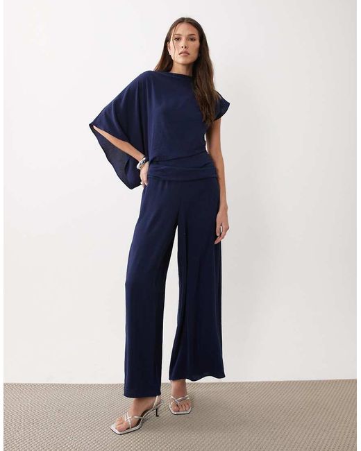 ASOS Blue Draped Fallen Shoulder Jumpsuit