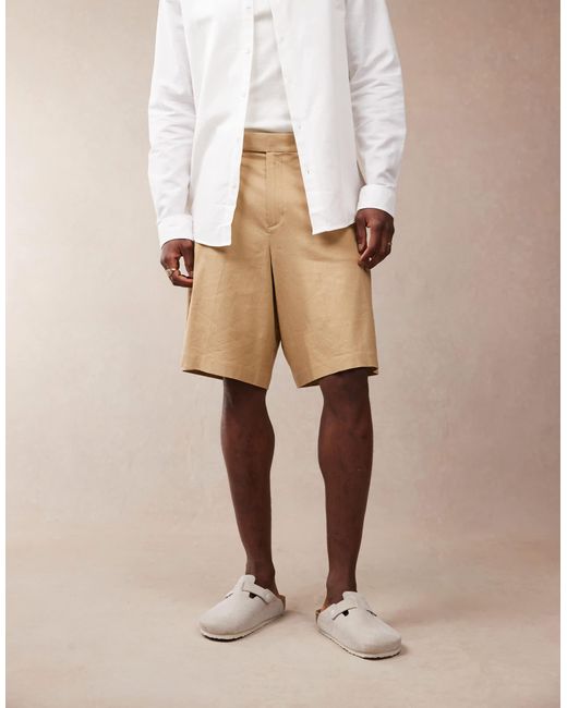 ASOS Natural Smart Linen Blend Bermuda Shorts for men