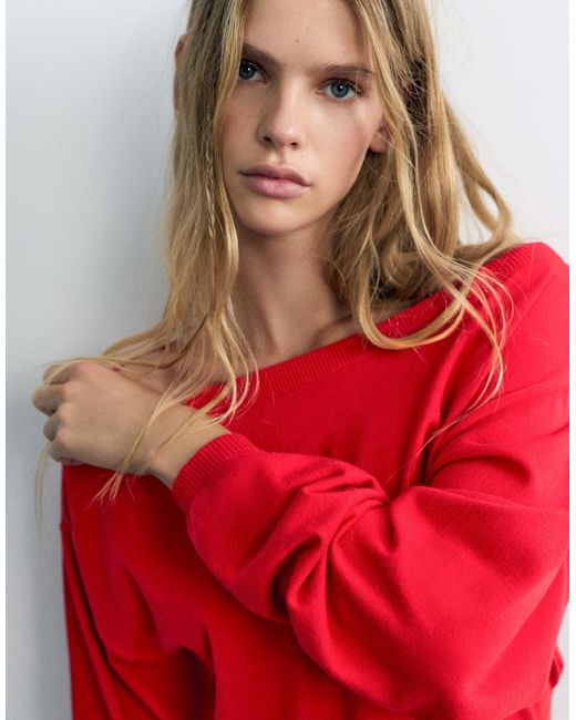 Pull à col bateau rayé Pull&Bear en coloris Red