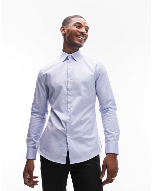 Topman White Long Sleeve Formal Slim Fit Stretch Shirt for men