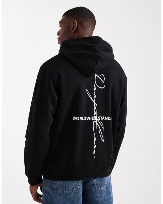 Jack & Jones Black Oversized Project Core Back Print Hoodie for men