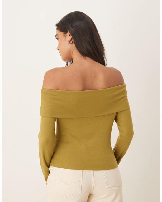 ASOS Yellow Off Shoulder Button Down Top