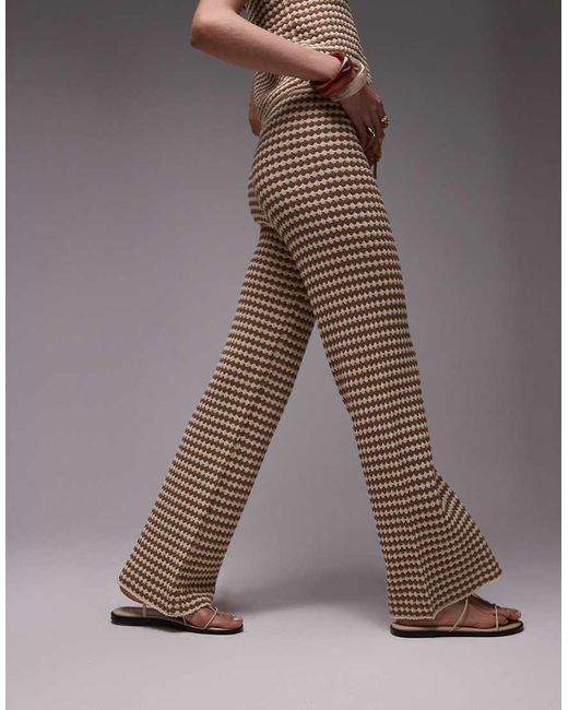 TOPSHOP Brown Knitted Check Pattern Trouser Co-ord