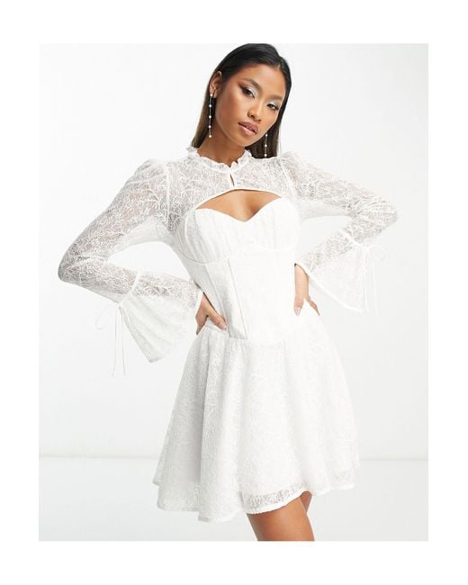 Forever New White – bridal – exklusives mini-brautkleid aus elfenbeiner spitze mit korsettdetail