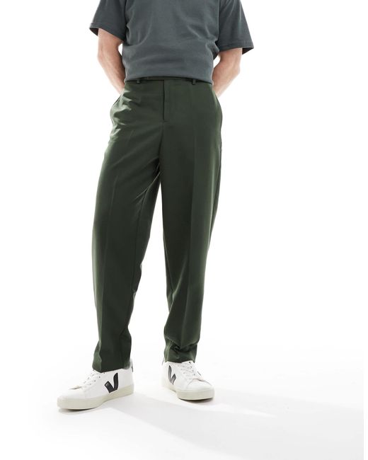 ASOS Green Smart Relaxed Tapered Fit Trousers for men