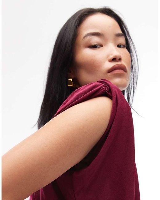 ASOS Red Shoulder Pad Detail Bubble Hem Top With Gathers