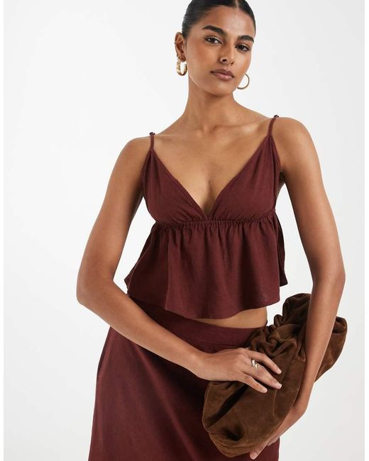 Vero Moda Brown Linen Touch Cami Strap Top Co-Ord