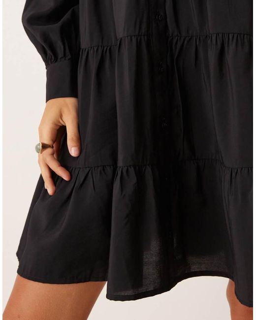Y.A.S Black Long Sleeve Tiered Mini Shirt Dress