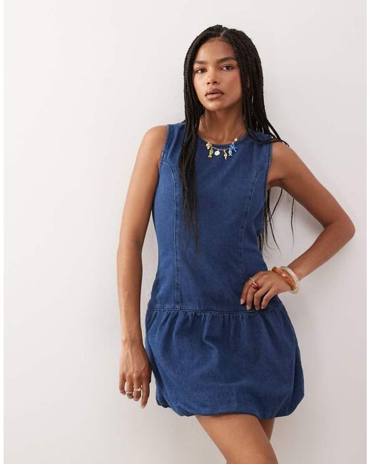 Reclaimed Vintage Blue Sleeveless Denim Puffball Mini Dress