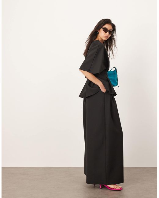 Pantalon large d'ensemble ajusté avec plis à la taille ARRANGE en coloris Black