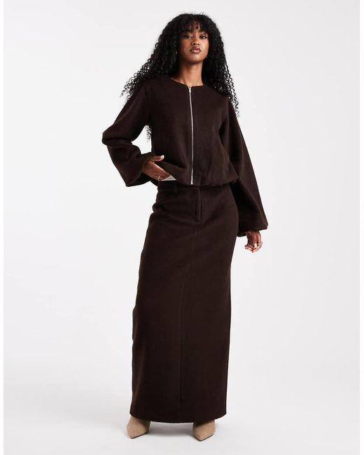 4th & Reckless Black Wool Feel Balloon Sleeve Collarless Bomber Jacket Co-ord