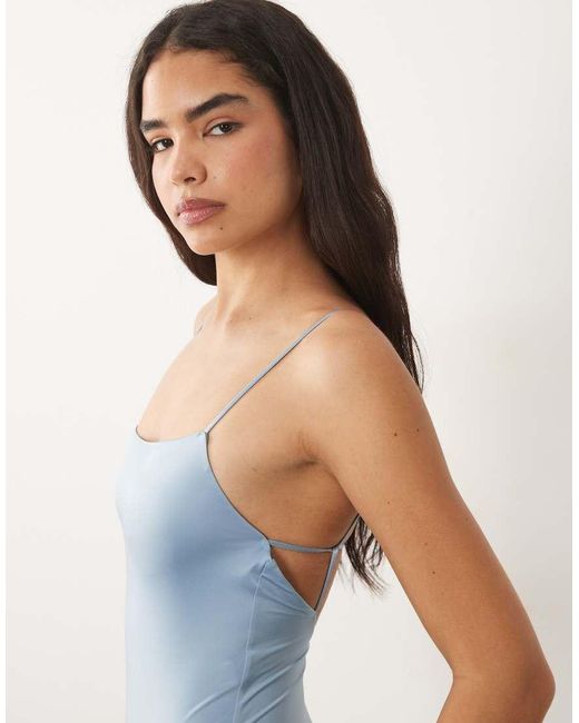 ARKET Blue Shiny Square Neck One-piece Swimsuit