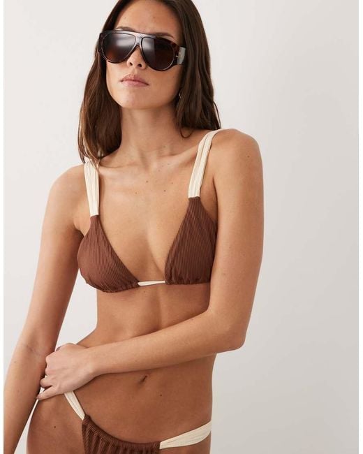 Rhythm Brown Rib Soft Strap Triangle Bikini Top