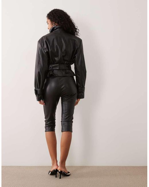 AFRM Black Scarlette Faux-leather Funnel Neck Belted Bomber Jacket