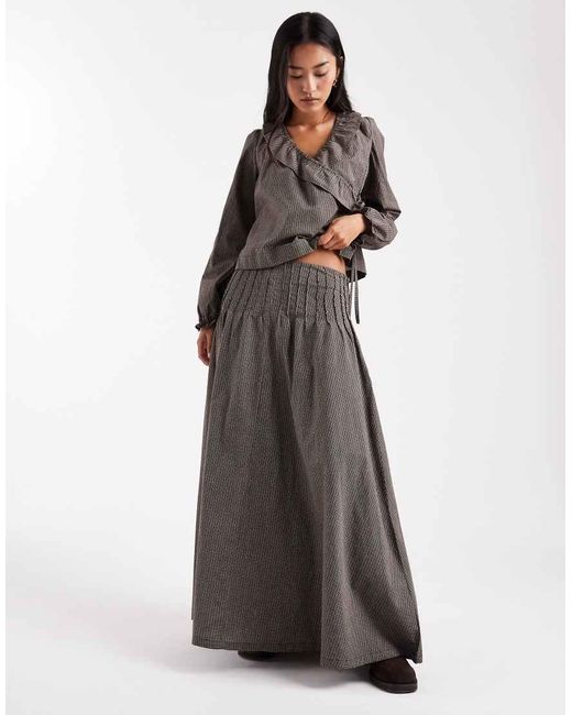 Daisy Street Brown Drop Waist Pintuck Maxi Skirt