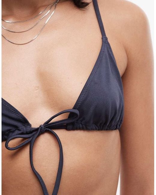 Weekday Blue Tie Front Bikini Top