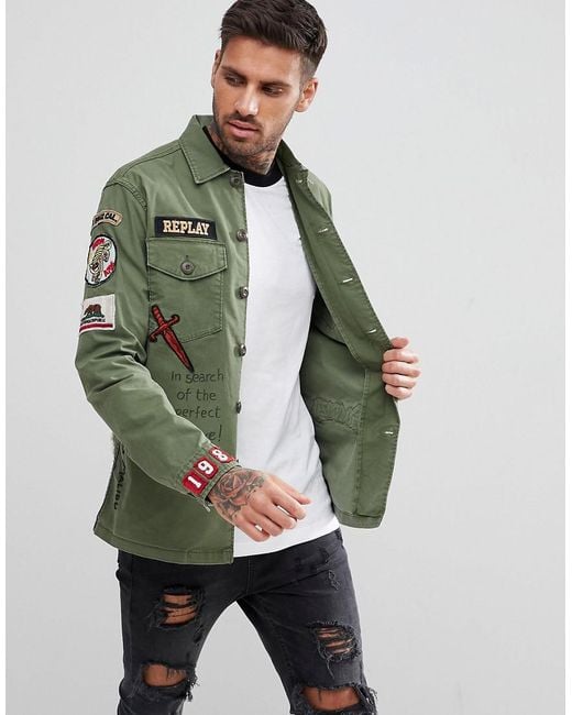 Replay Military Badge Shirt Jacket in Green for Men | Lyst UK