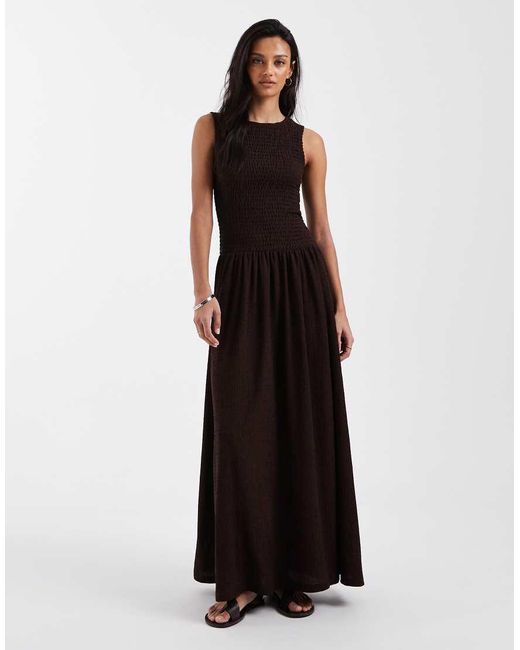 Brave Soul Black Drop Waist Racer Dress With Shirred Bodice