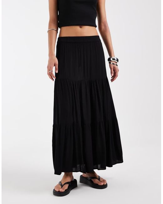 ONLY Black Tiered Maxi Skirt